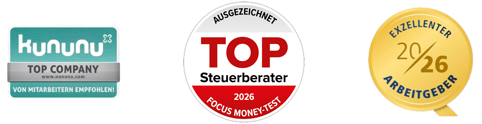 Ausgezeichneter Arbeitgeber Siegel (kununu, TOP Steuerberater, Exzellenter Arbeitgeber)